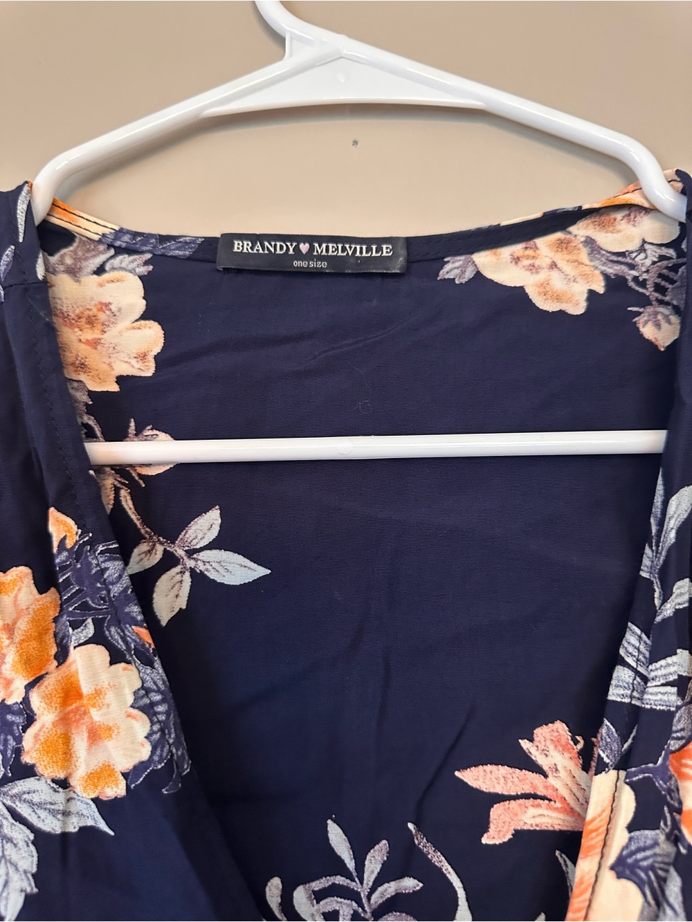 Brandy Melville Navy Floral Tie-Front Blouse OS - Picture 2 of 3